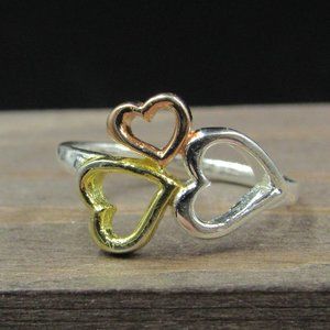 Size 5.75 Sterling Silver Triple Heart Band Ring